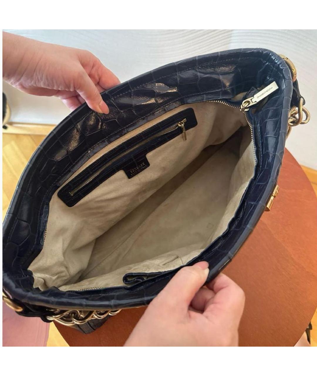 VERSACE Темно-синяя кожаная сумка с короткими ручками, фото 4