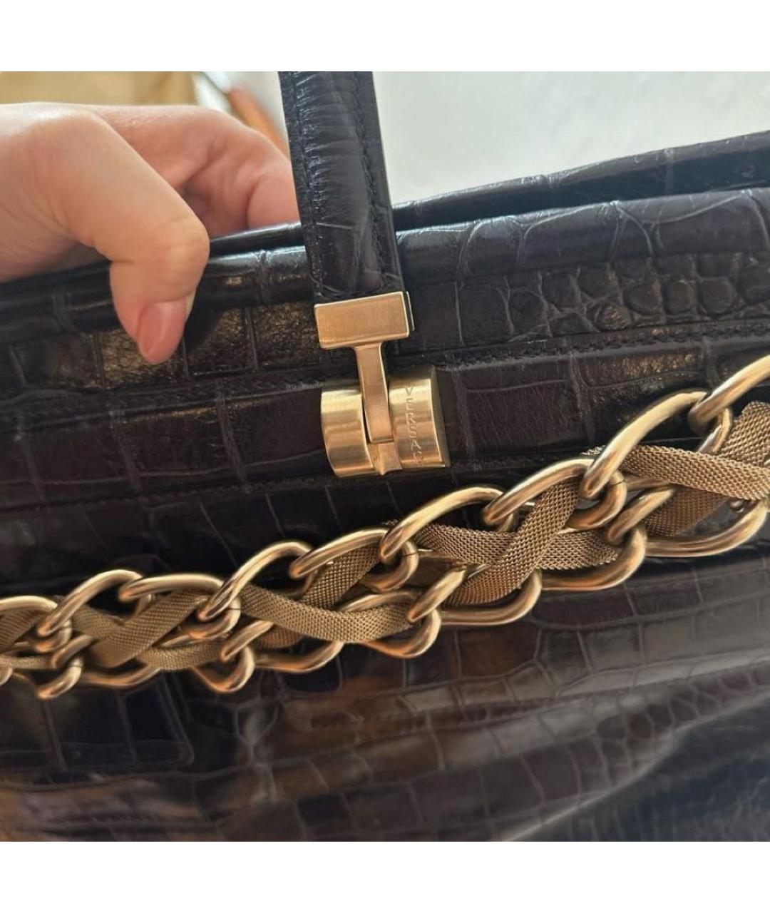 VERSACE Темно-синяя кожаная сумка с короткими ручками, фото 5