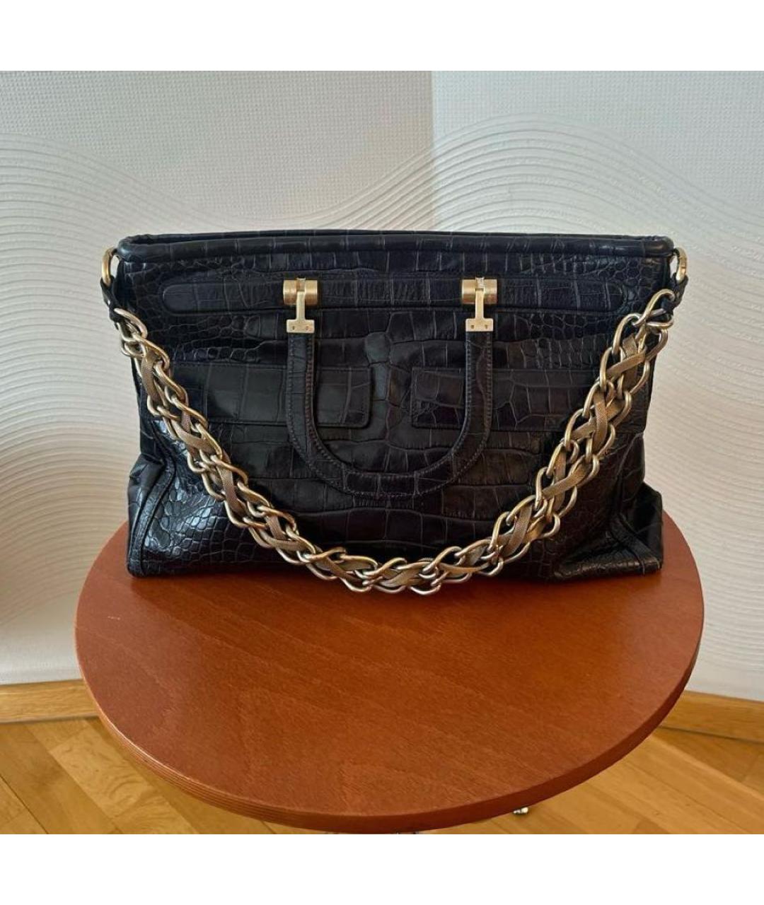 VERSACE Темно-синяя кожаная сумка с короткими ручками, фото 6