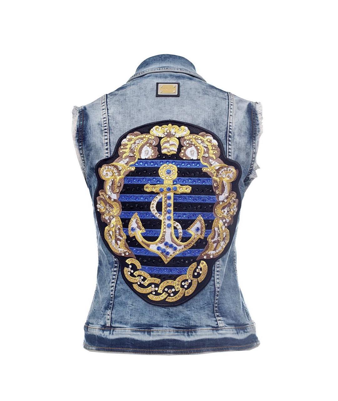 PHILIPP PLEIN Голубой хлопко-эластановый жилет, фото 2