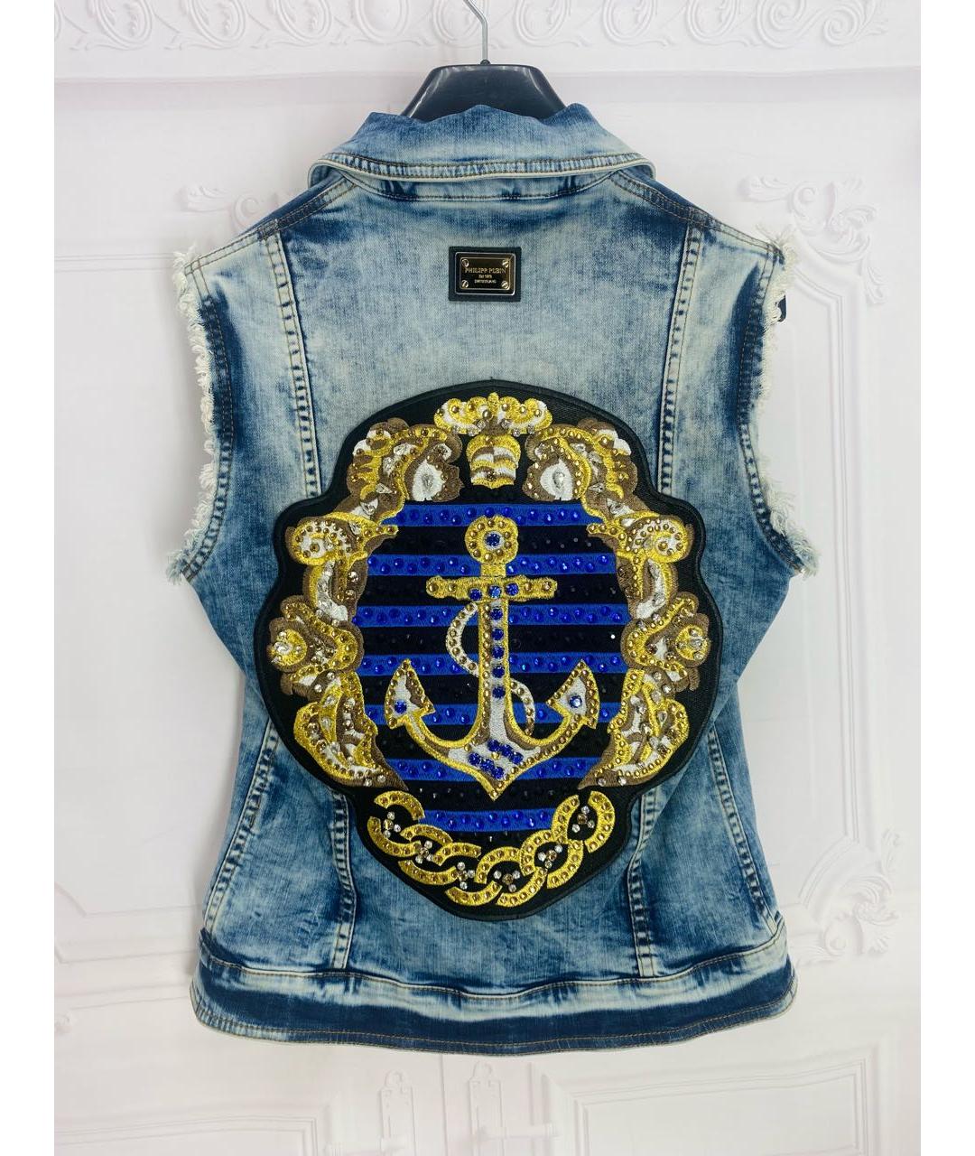 PHILIPP PLEIN Голубой хлопко-эластановый жилет, фото 6