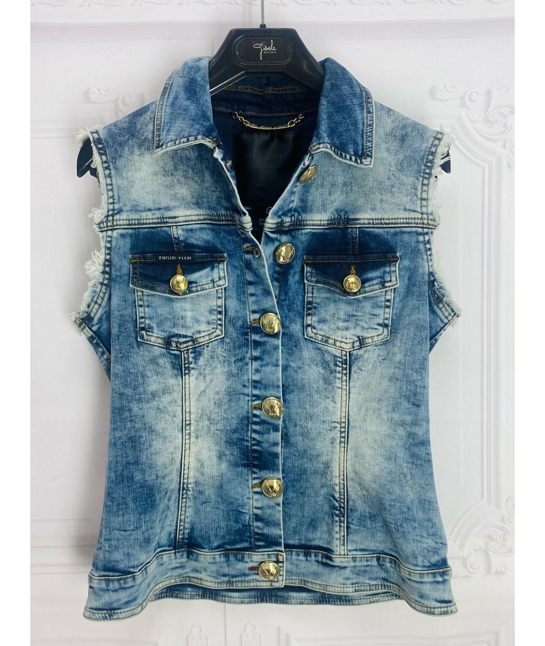 PHILIPP PLEIN Голубой хлопко-эластановый жилет, фото 5