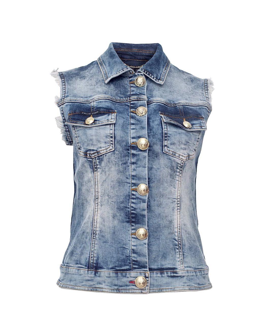 PHILIPP PLEIN Голубой хлопко-эластановый жилет, фото 1