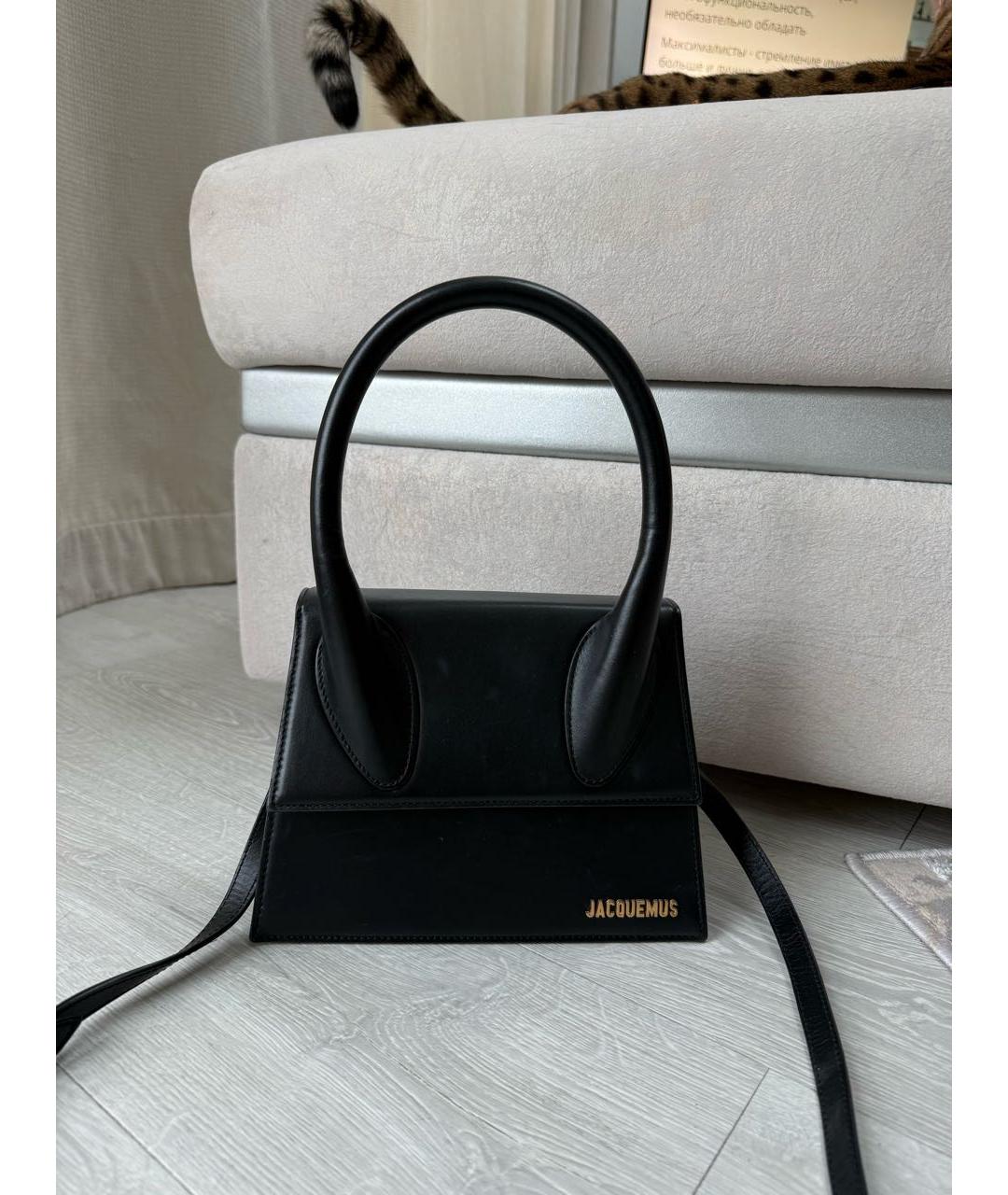 JACQUEMUS Черная кожаная сумка с короткими ручками, фото 4