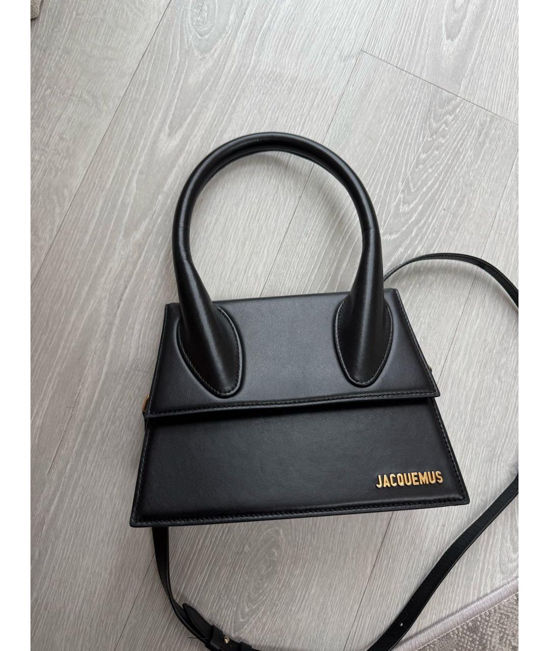 JACQUEMUS Черная кожаная сумка с короткими ручками, фото 5