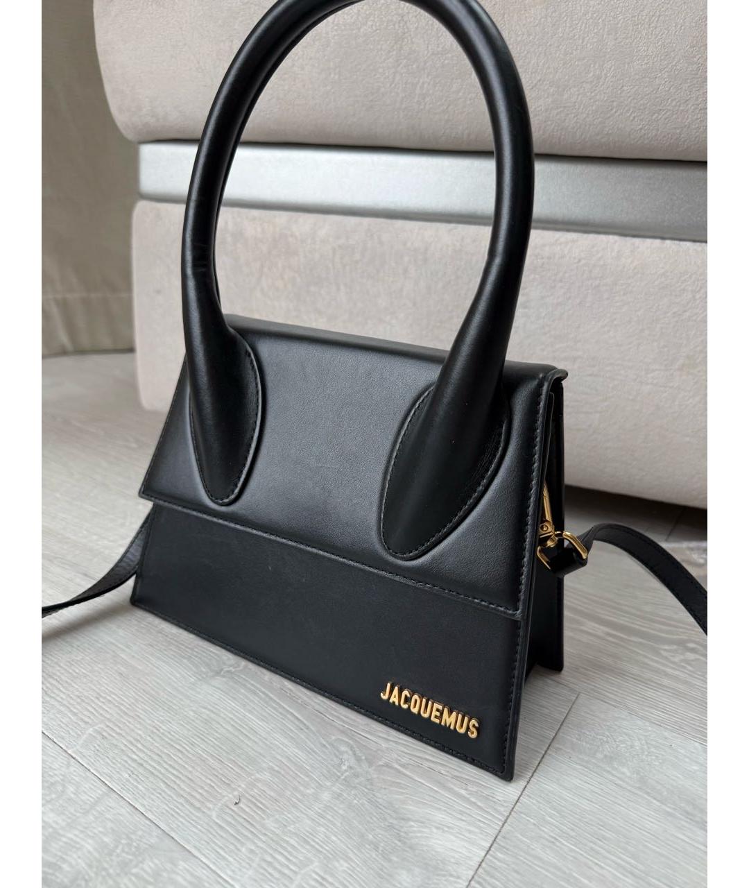 JACQUEMUS Черная кожаная сумка с короткими ручками, фото 3