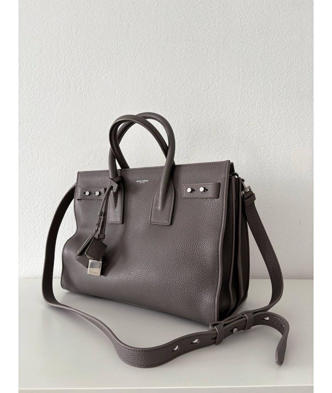 SAINT LAURENT Серая кожаная сумка тоут, фото 2