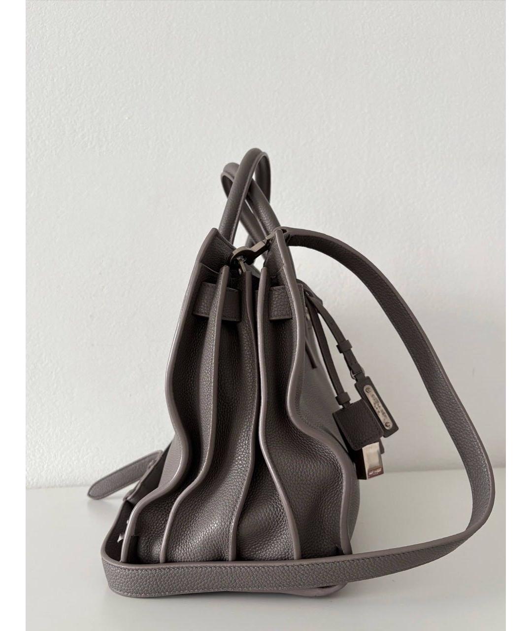 SAINT LAURENT Серая кожаная сумка тоут, фото 5