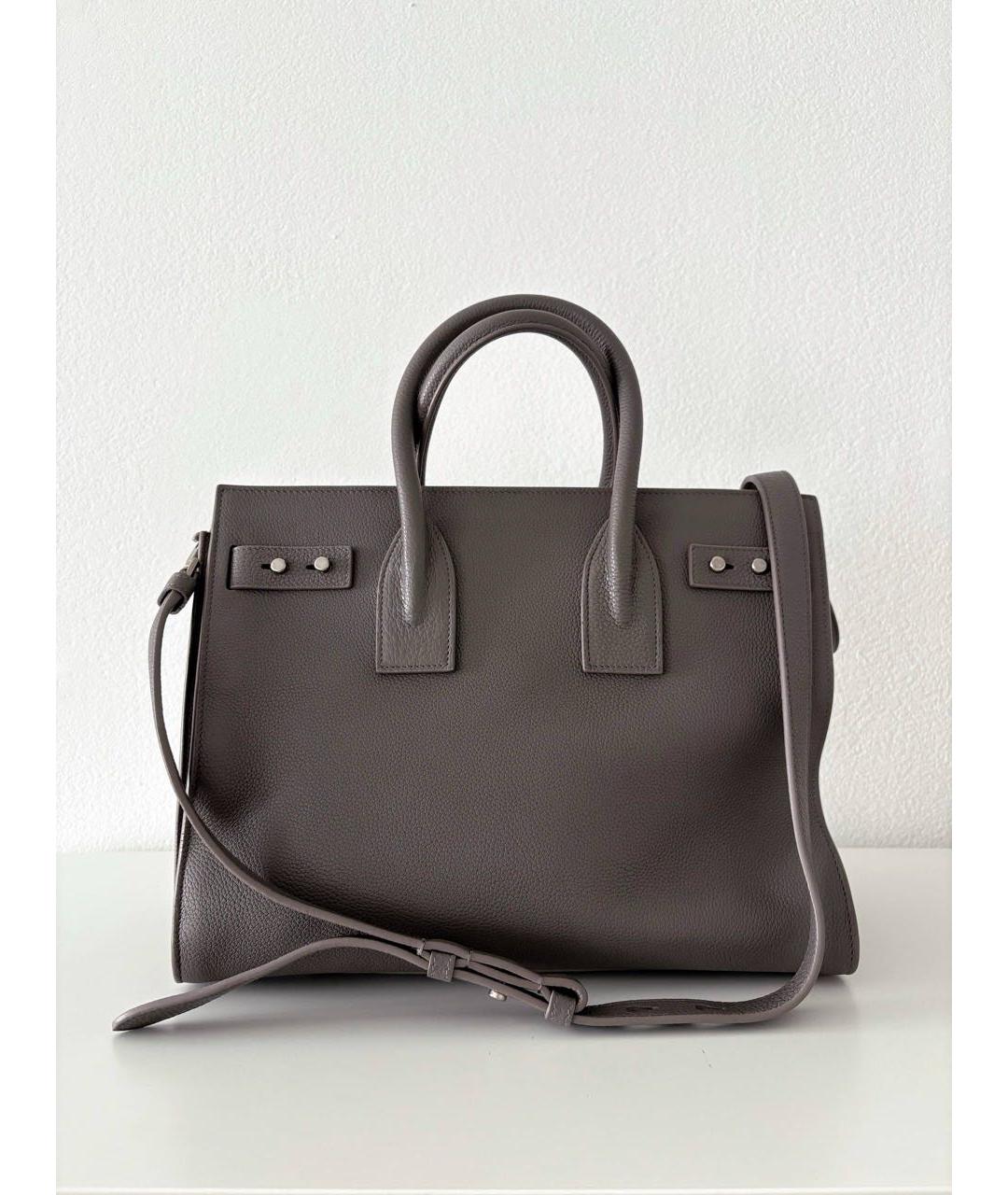 SAINT LAURENT Серая кожаная сумка тоут, фото 3