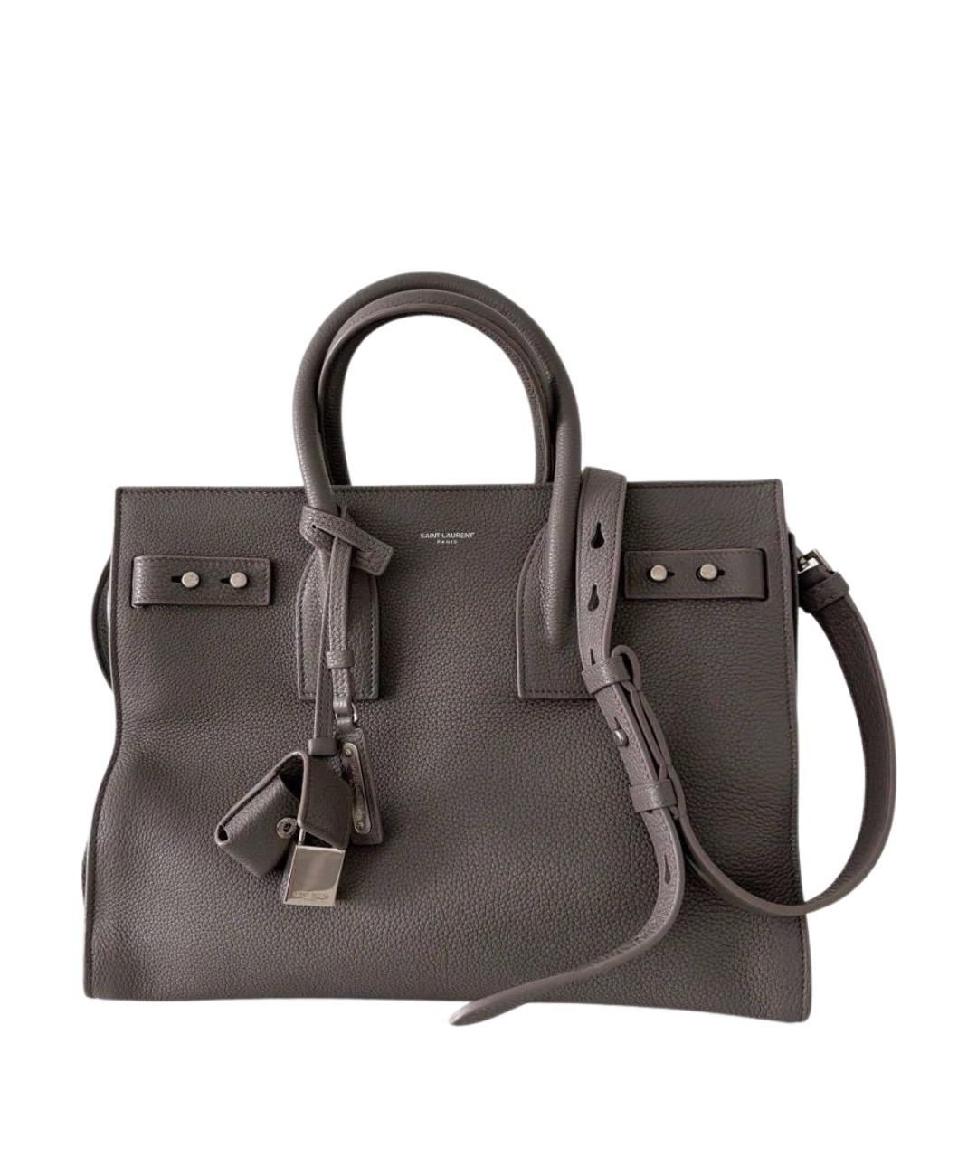 SAINT LAURENT Серая кожаная сумка тоут, фото 1