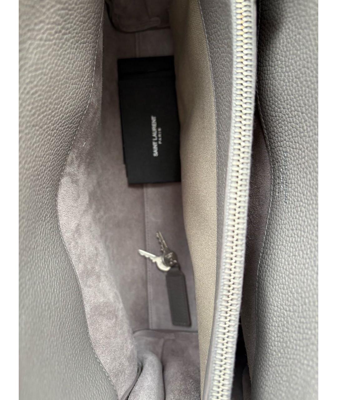 SAINT LAURENT Серая кожаная сумка тоут, фото 4
