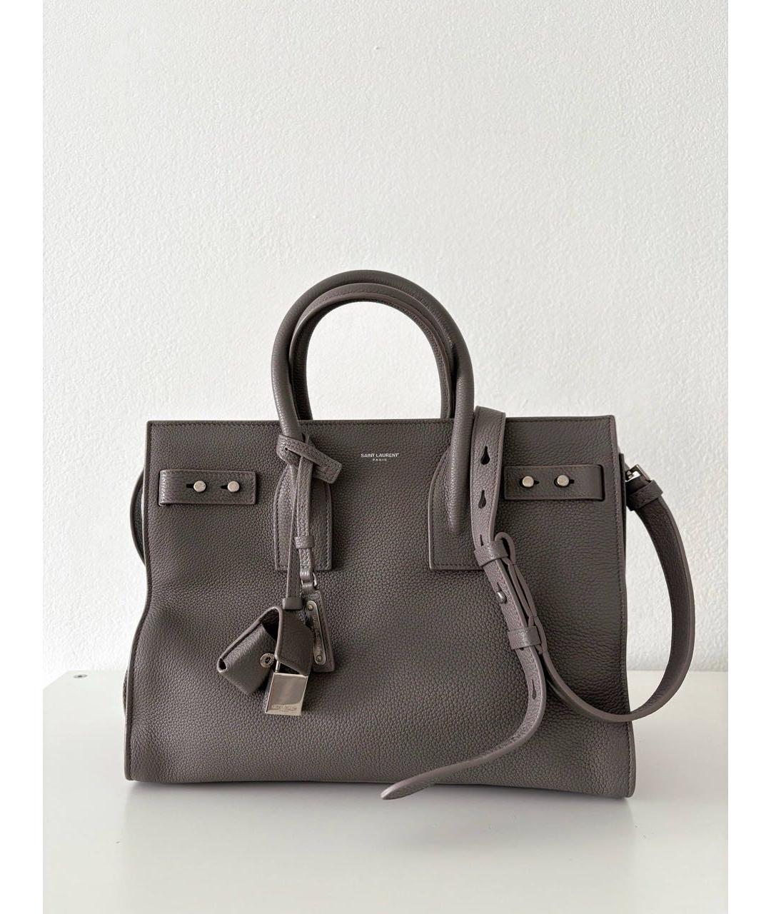 SAINT LAURENT Серая кожаная сумка тоут, фото 7