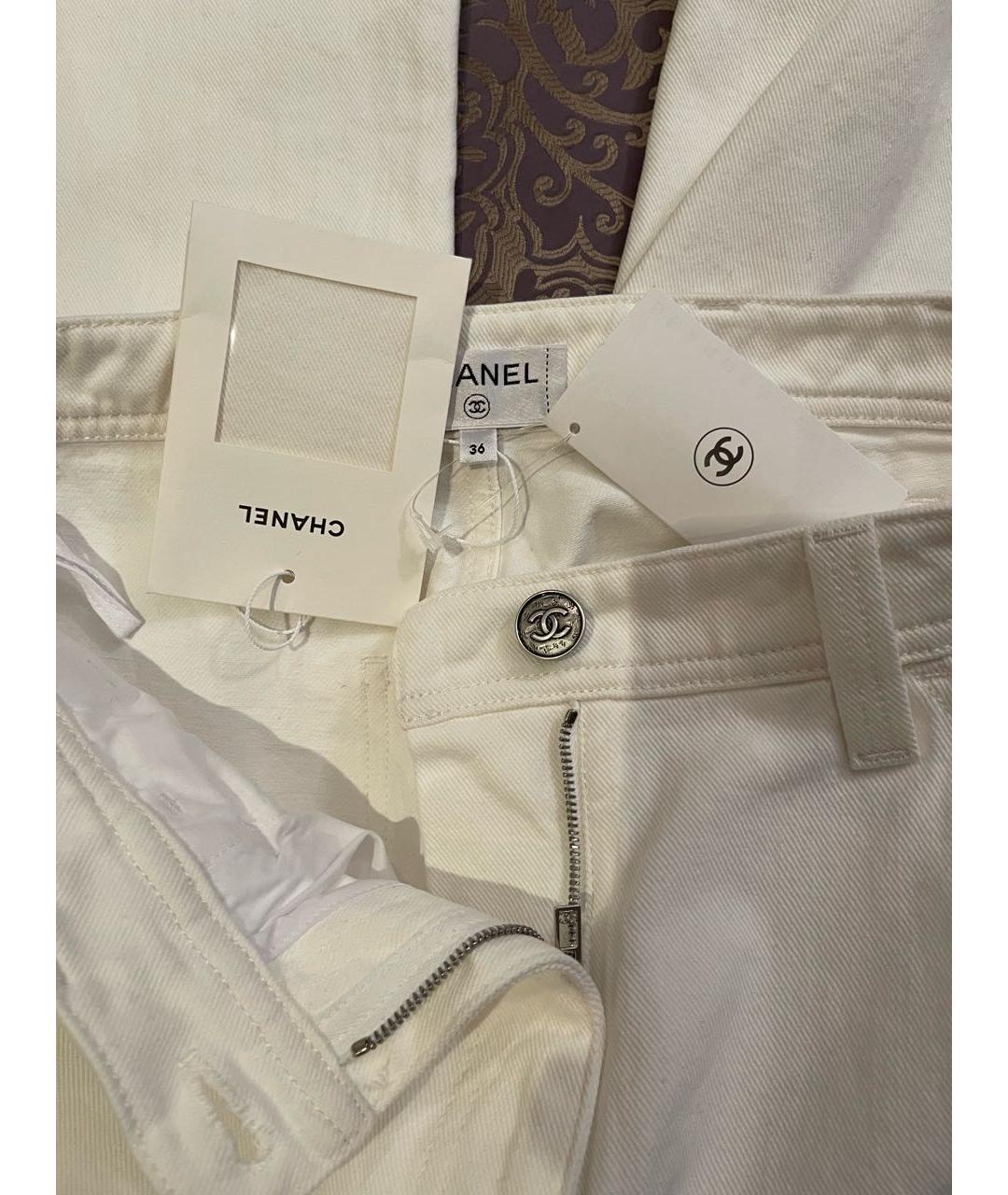 CHANEL Белые хлопковые прямые джинсы, фото 3