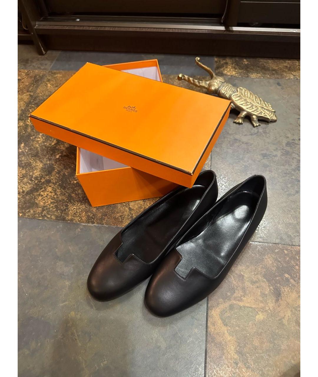 HERMES Черные кожаные балетки, фото 5