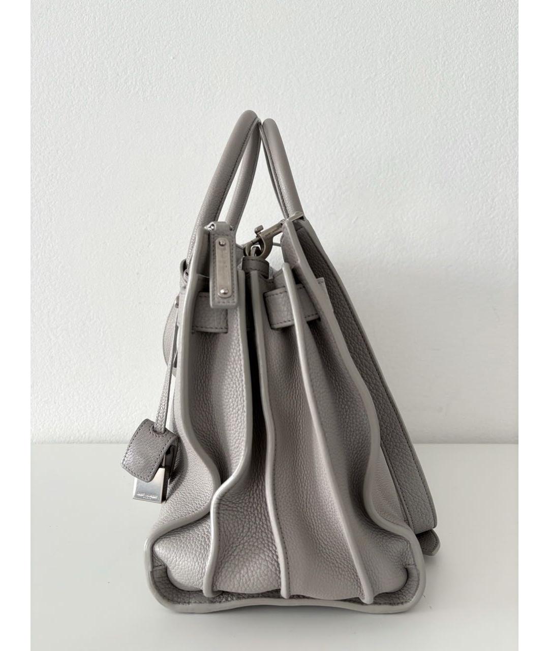 SAINT LAURENT Серая кожаная сумка тоут, фото 5