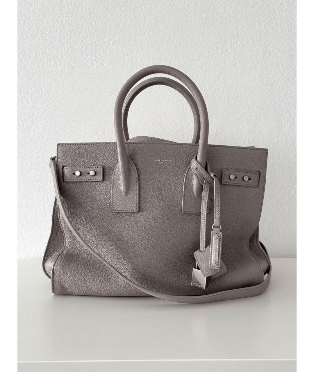 SAINT LAURENT Серая кожаная сумка тоут, фото 8