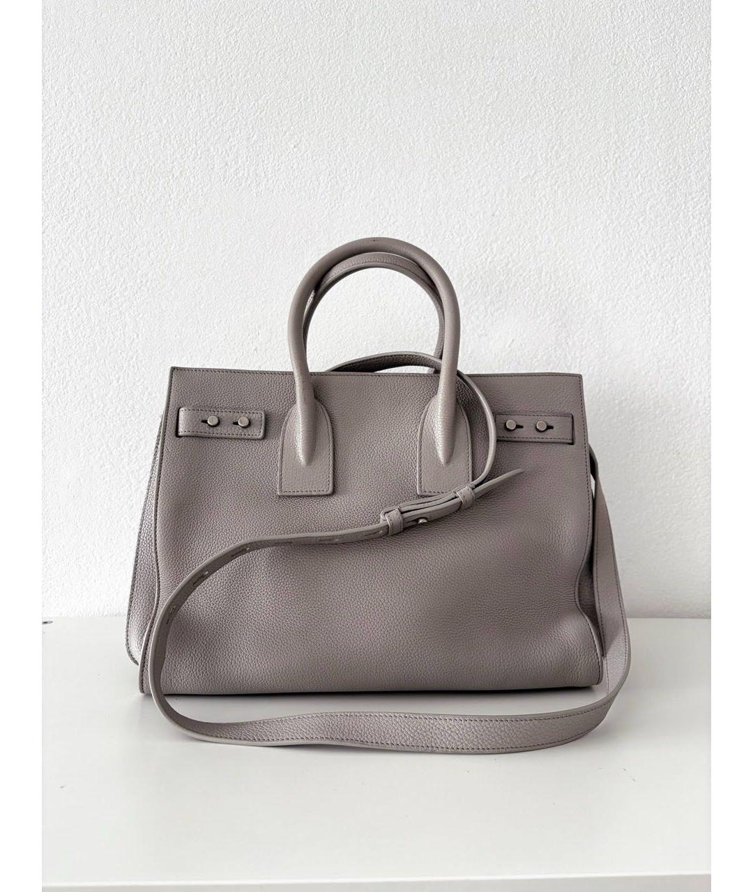 SAINT LAURENT Серая кожаная сумка тоут, фото 3