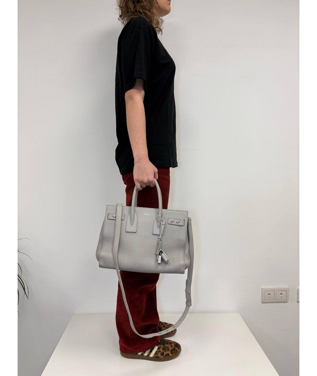 SAINT LAURENT Серая кожаная сумка тоут, фото 6