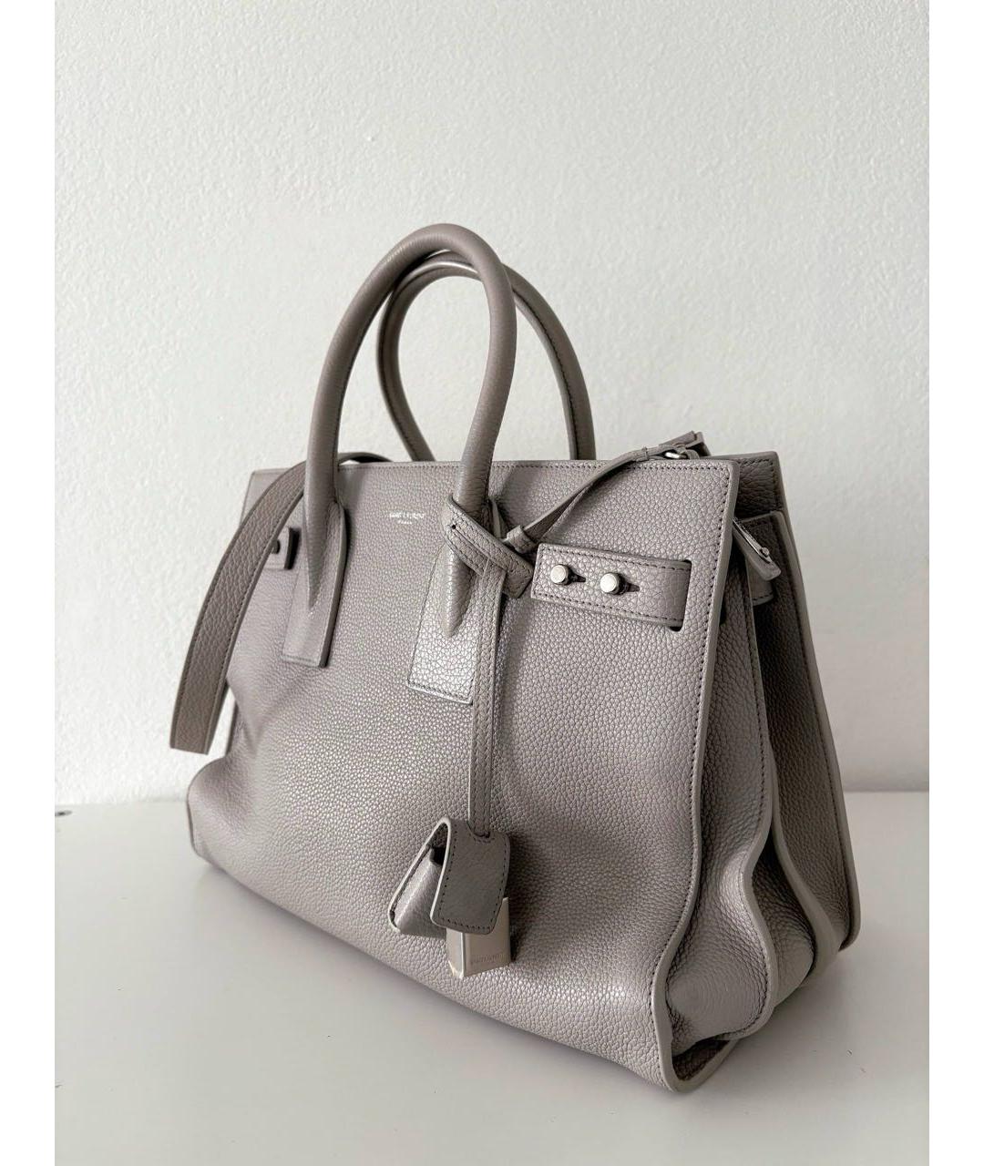 SAINT LAURENT Серая кожаная сумка тоут, фото 2