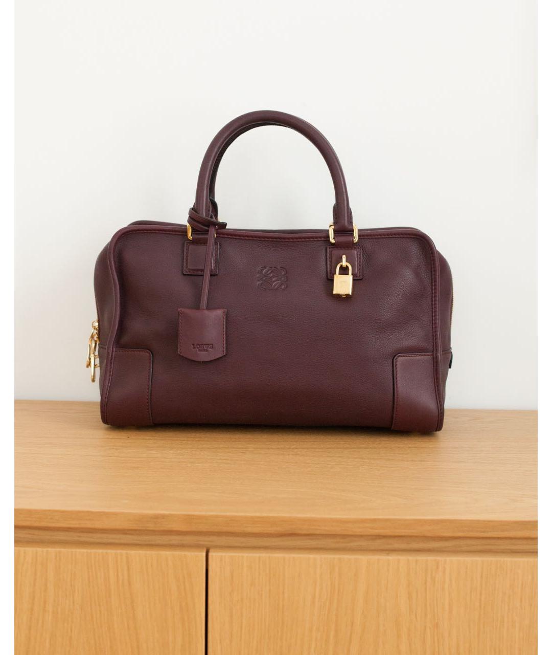LOEWE Бордовая кожаная сумка с короткими ручками, фото 9