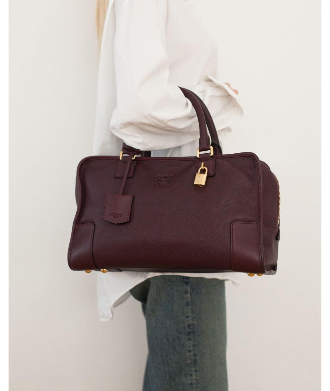 LOEWE Бордовая кожаная сумка с короткими ручками, фото 2