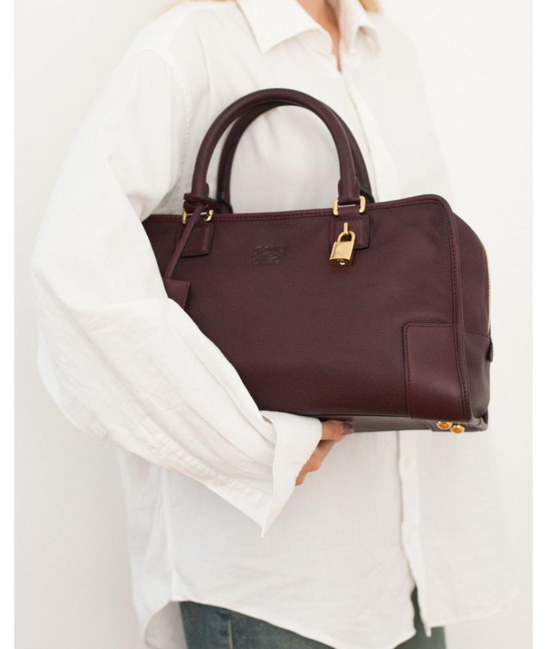 LOEWE Бордовая кожаная сумка с короткими ручками, фото 4