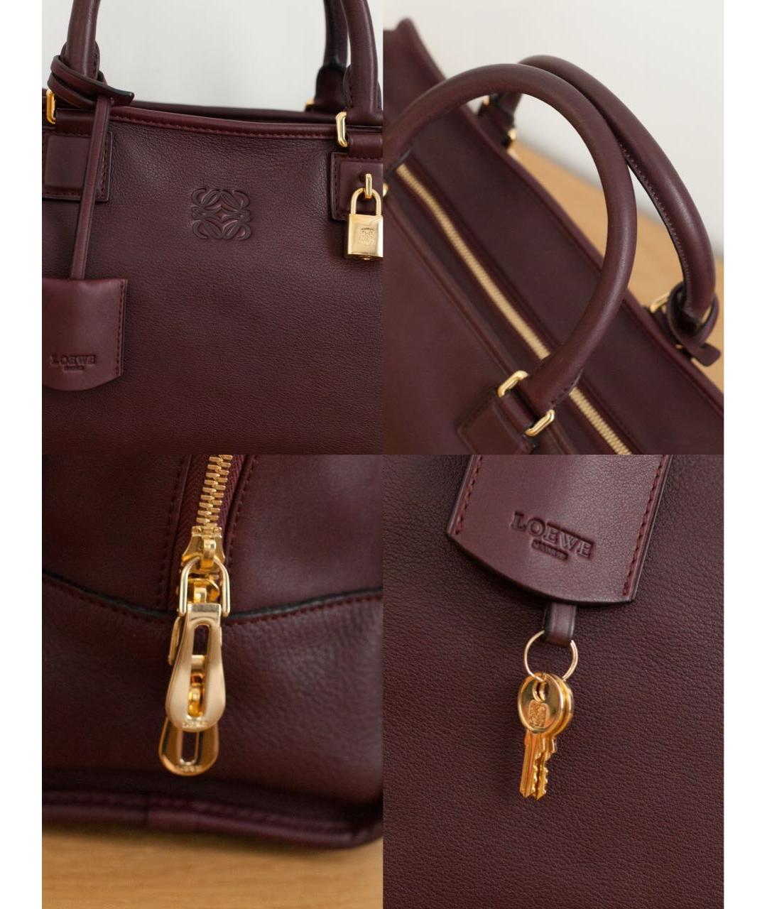 LOEWE Бордовая кожаная сумка с короткими ручками, фото 7