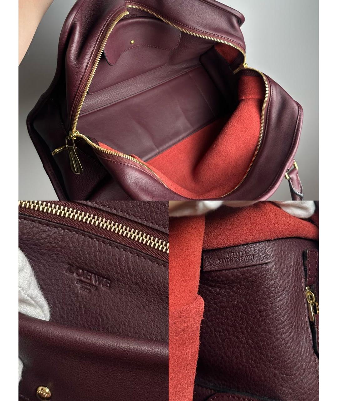 LOEWE Бордовая кожаная сумка с короткими ручками, фото 8