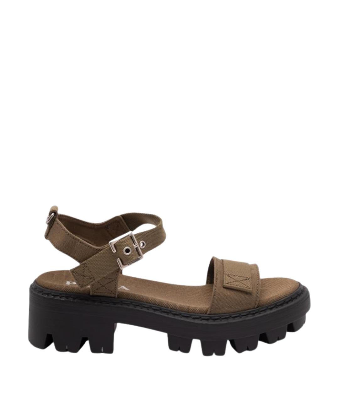 PRADA Хаки текстильные босоножки, фото 1