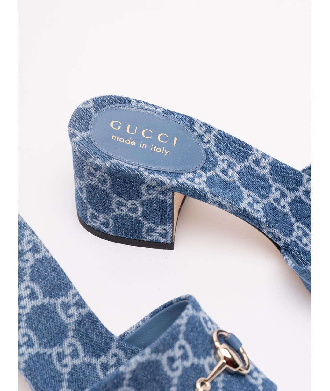 GUCCI Синие текстильные мюли, фото 5