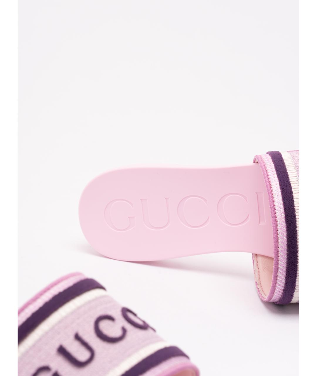 GUCCI Розовые текстильные шлепанцы, фото 5