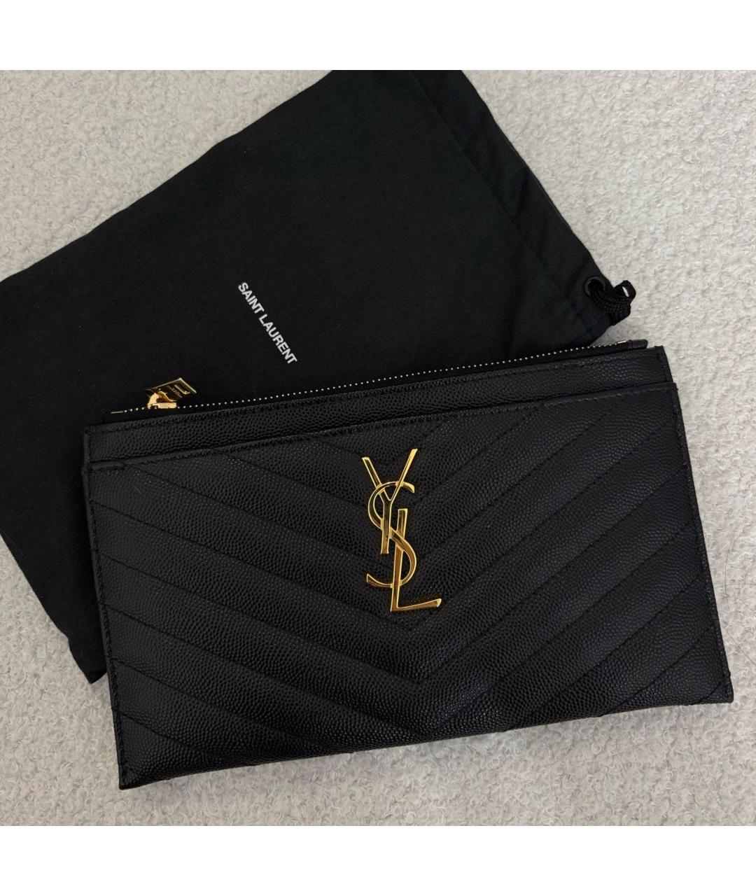 SAINT LAURENT Черный кожаный кошелек, фото 4