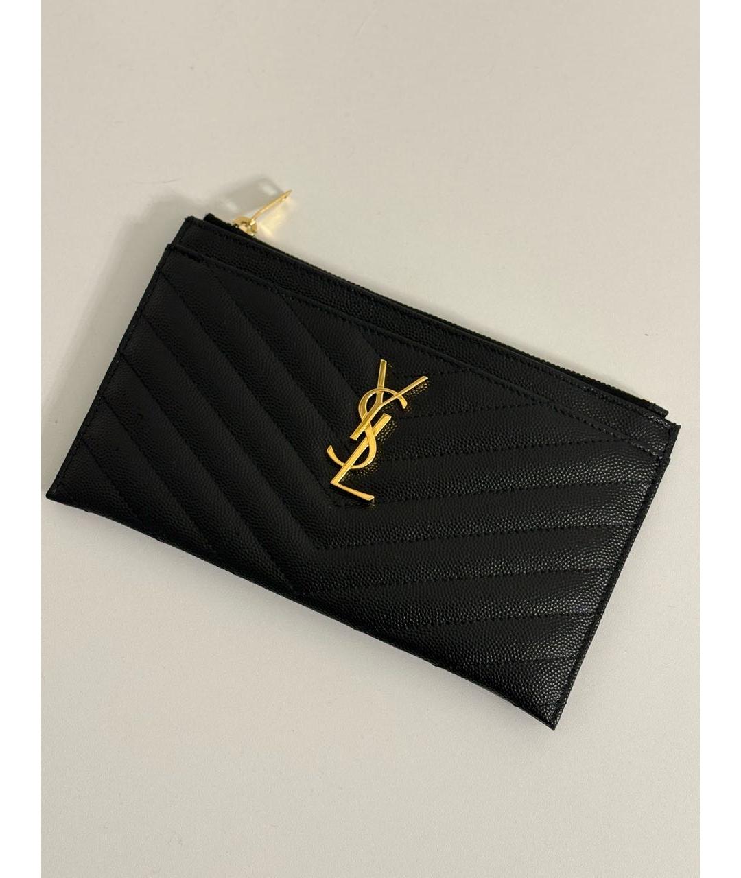 SAINT LAURENT Черный кожаный кошелек, фото 9