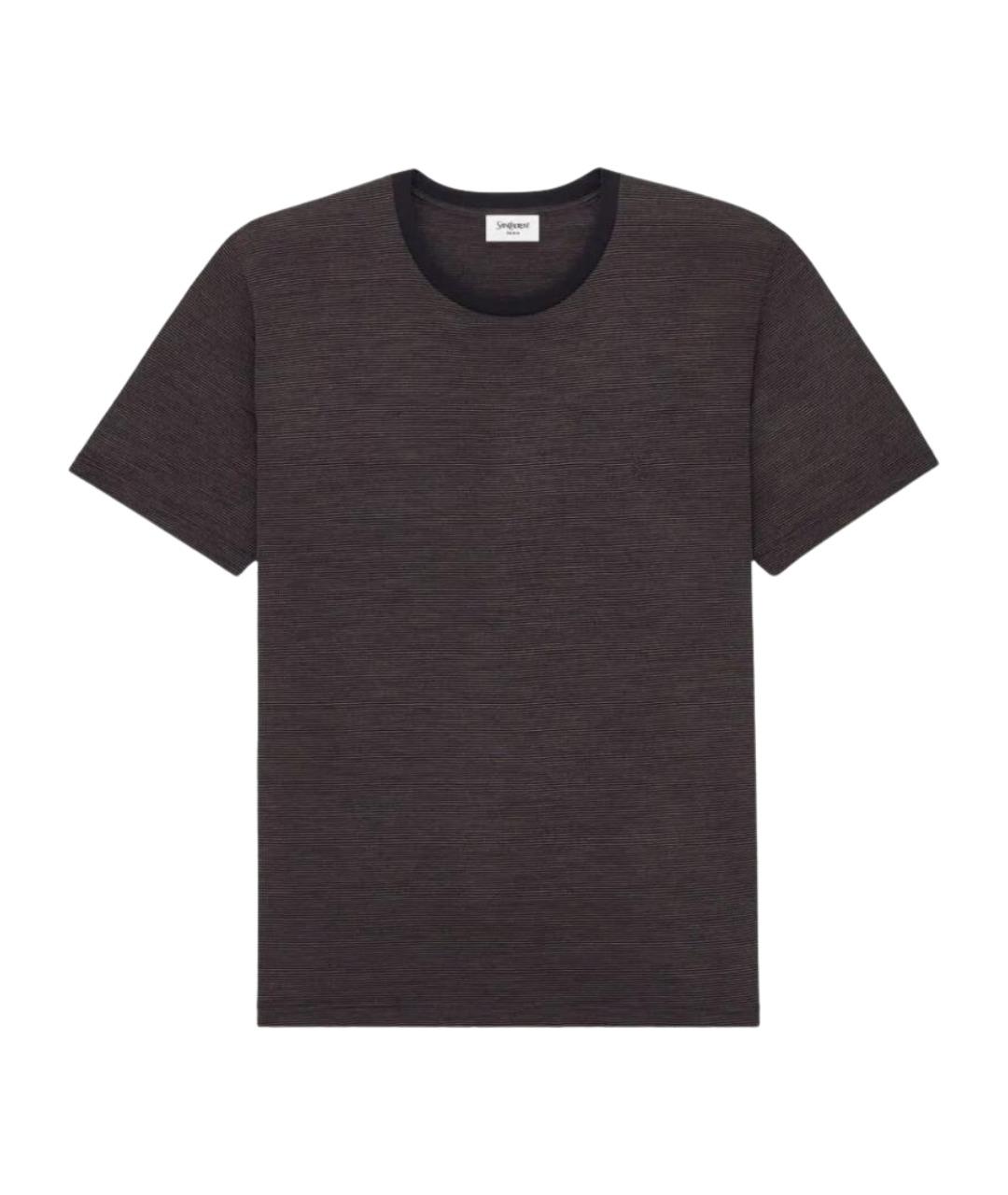 SAINT LAURENT Коричневая хлопко-шерстяная футболка, фото 1