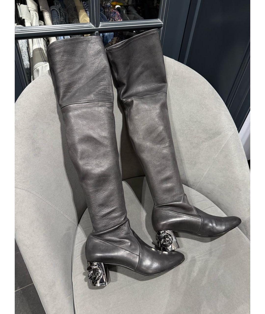 CASADEI Серые кожаные ботфорты, фото 2