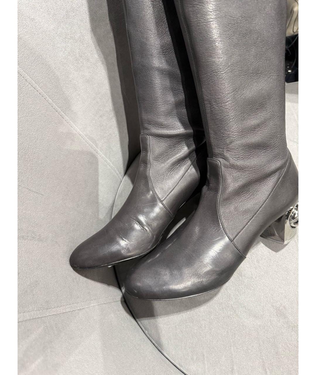 CASADEI Серые кожаные ботфорты, фото 5