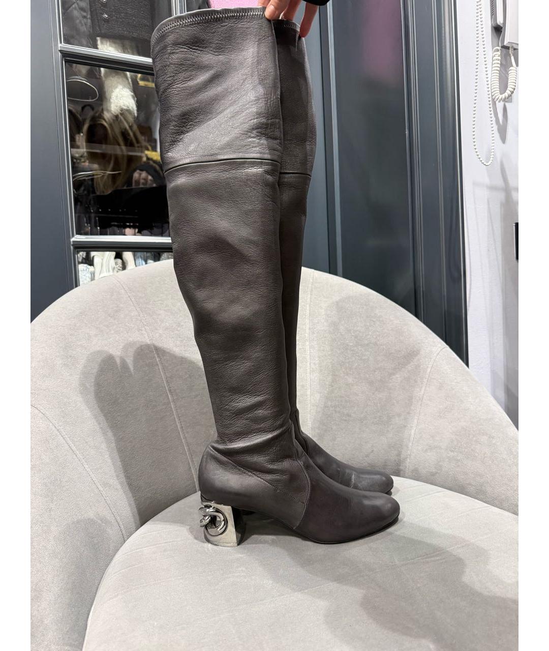 CASADEI Серые кожаные ботфорты, фото 3