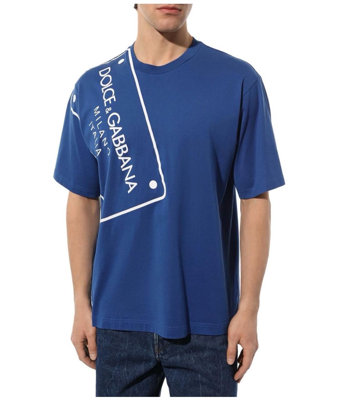 DOLCE&GABBANA Синяя хлопковая футболка, фото 3