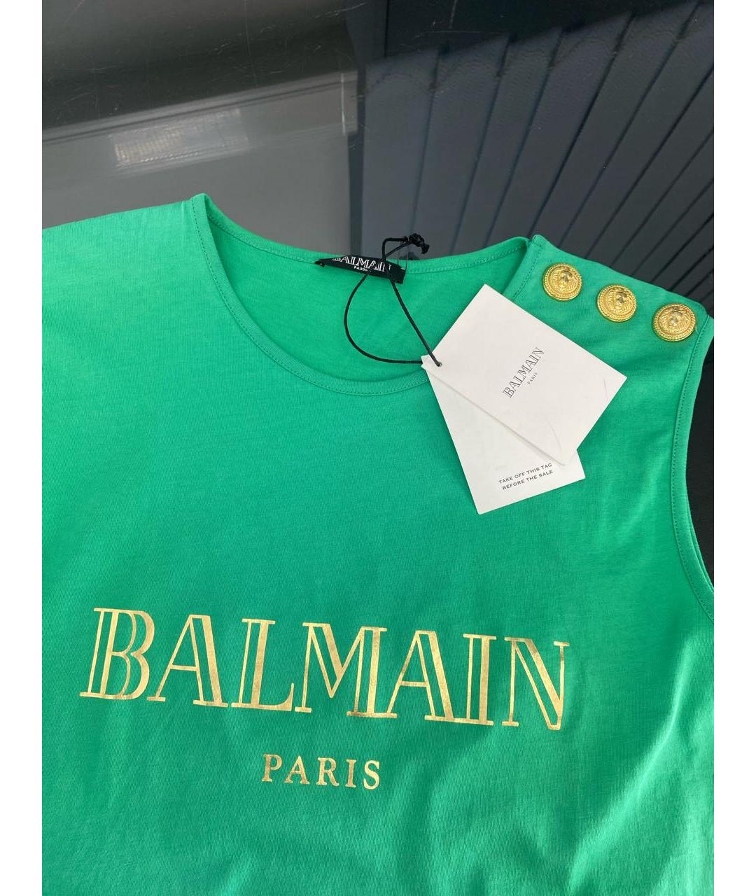 BALMAIN Зеленая хлопковая майка, фото 3
