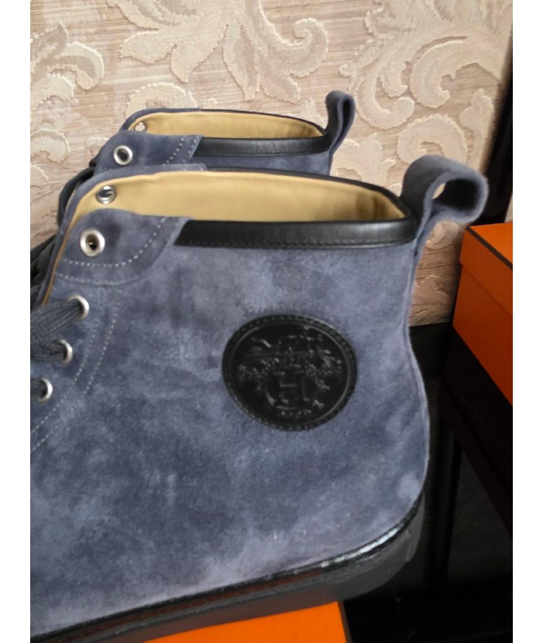 HERMES Синие замшевые высокие кроссовки / кеды, фото 7