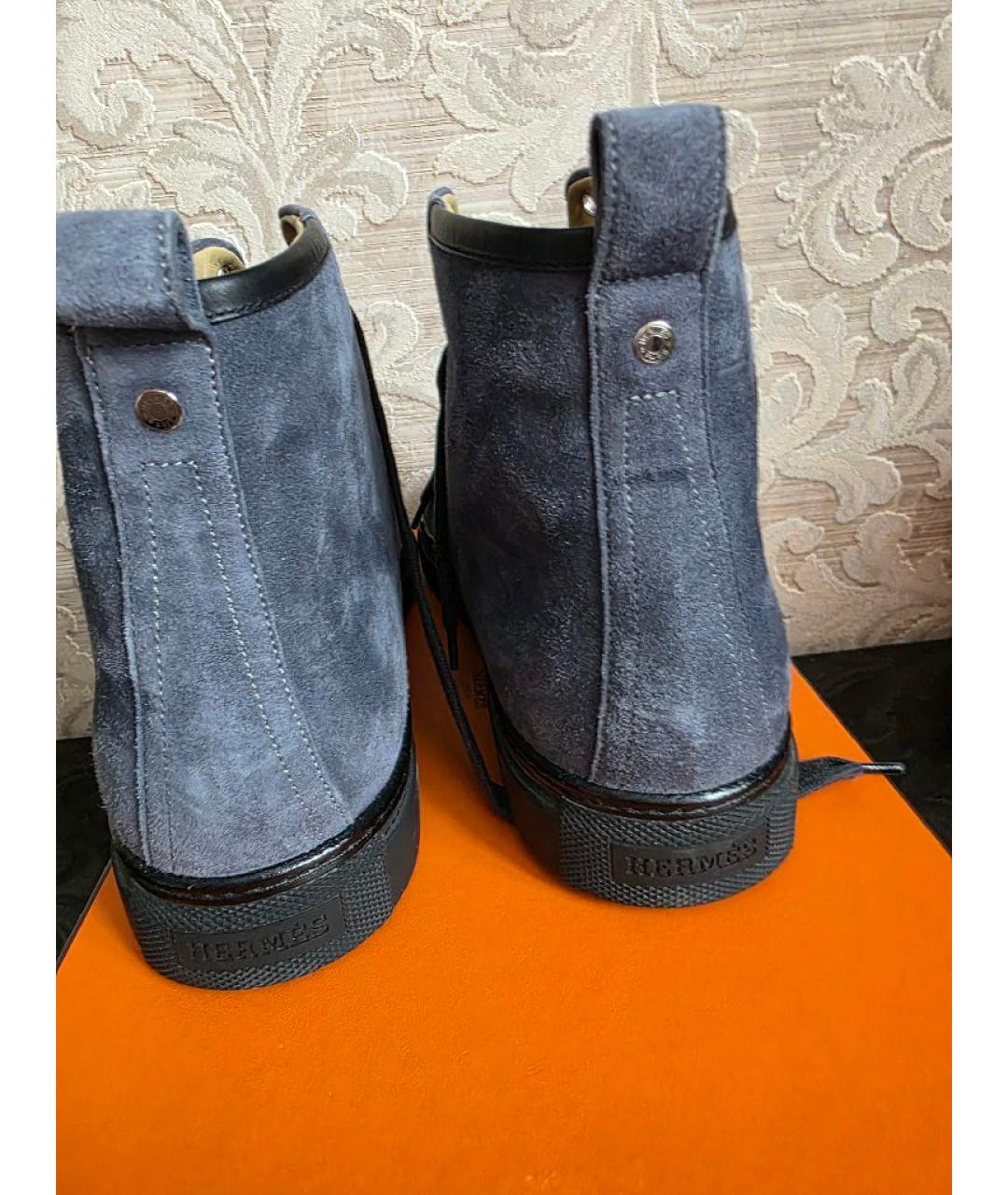 HERMES Синие замшевые высокие кроссовки / кеды, фото 4