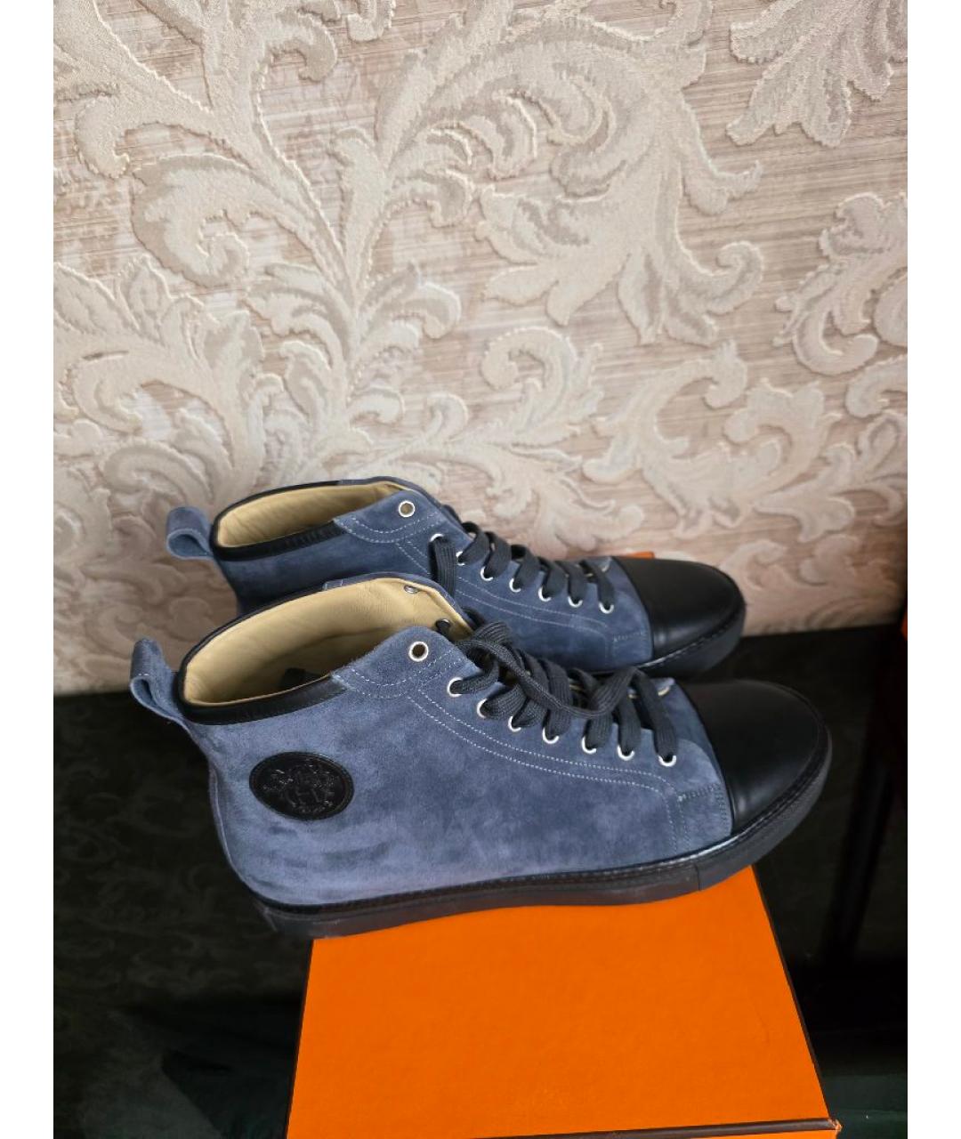 HERMES Синие замшевые высокие кроссовки / кеды, фото 6
