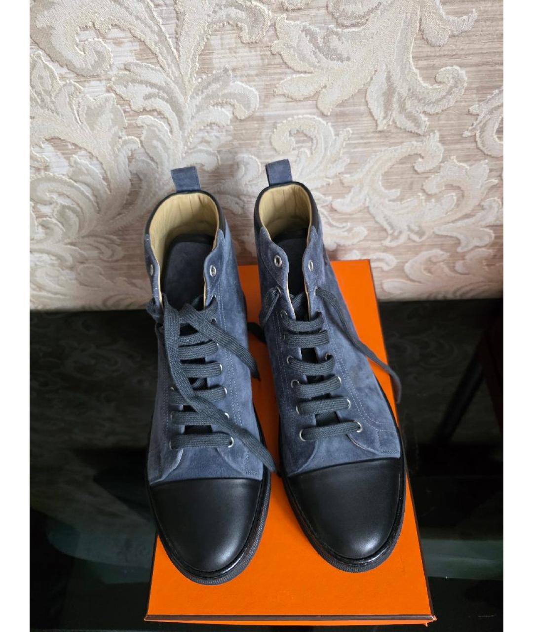 HERMES Синие замшевые высокие кроссовки / кеды, фото 2