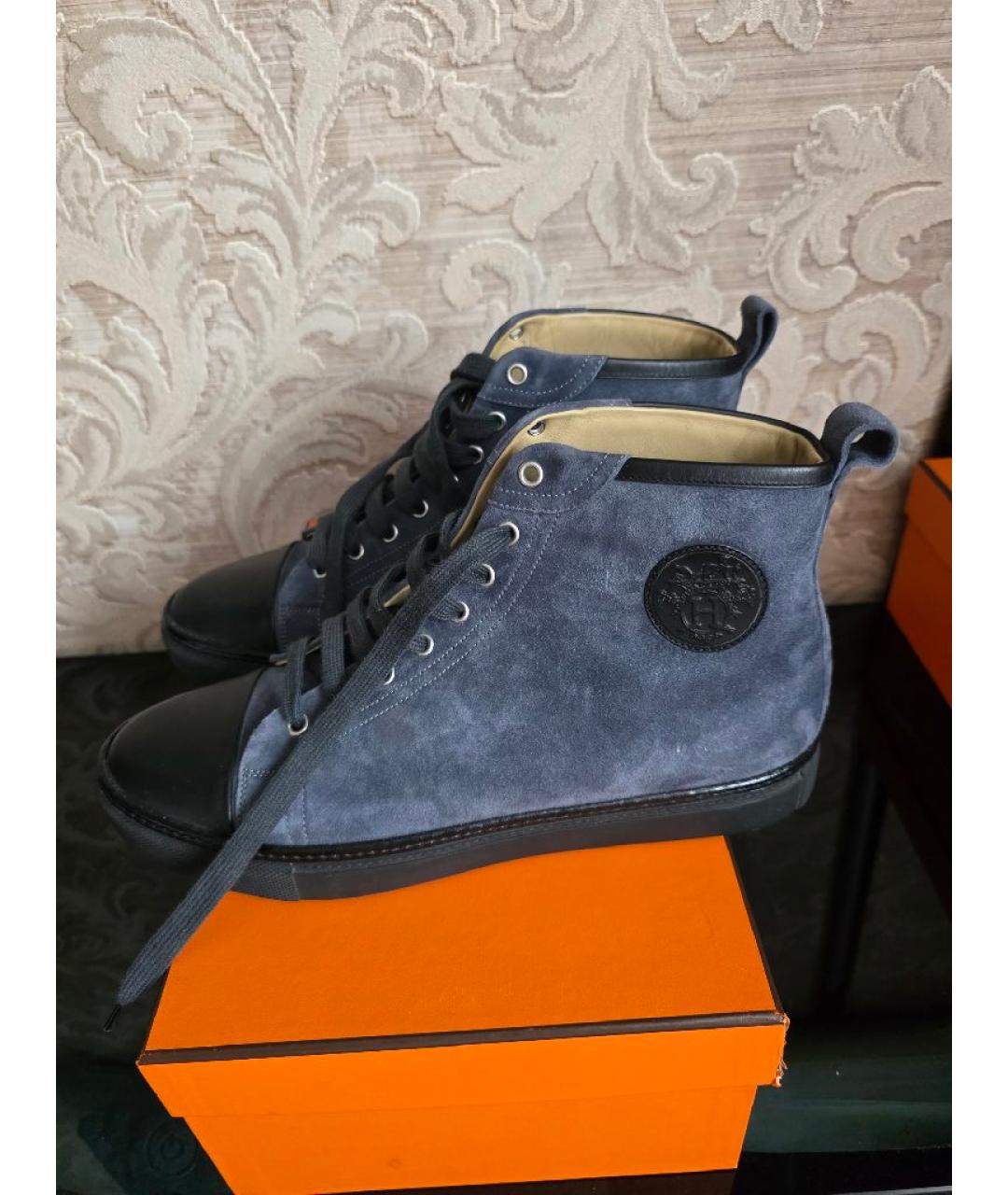 HERMES Синие замшевые высокие кроссовки / кеды, фото 8