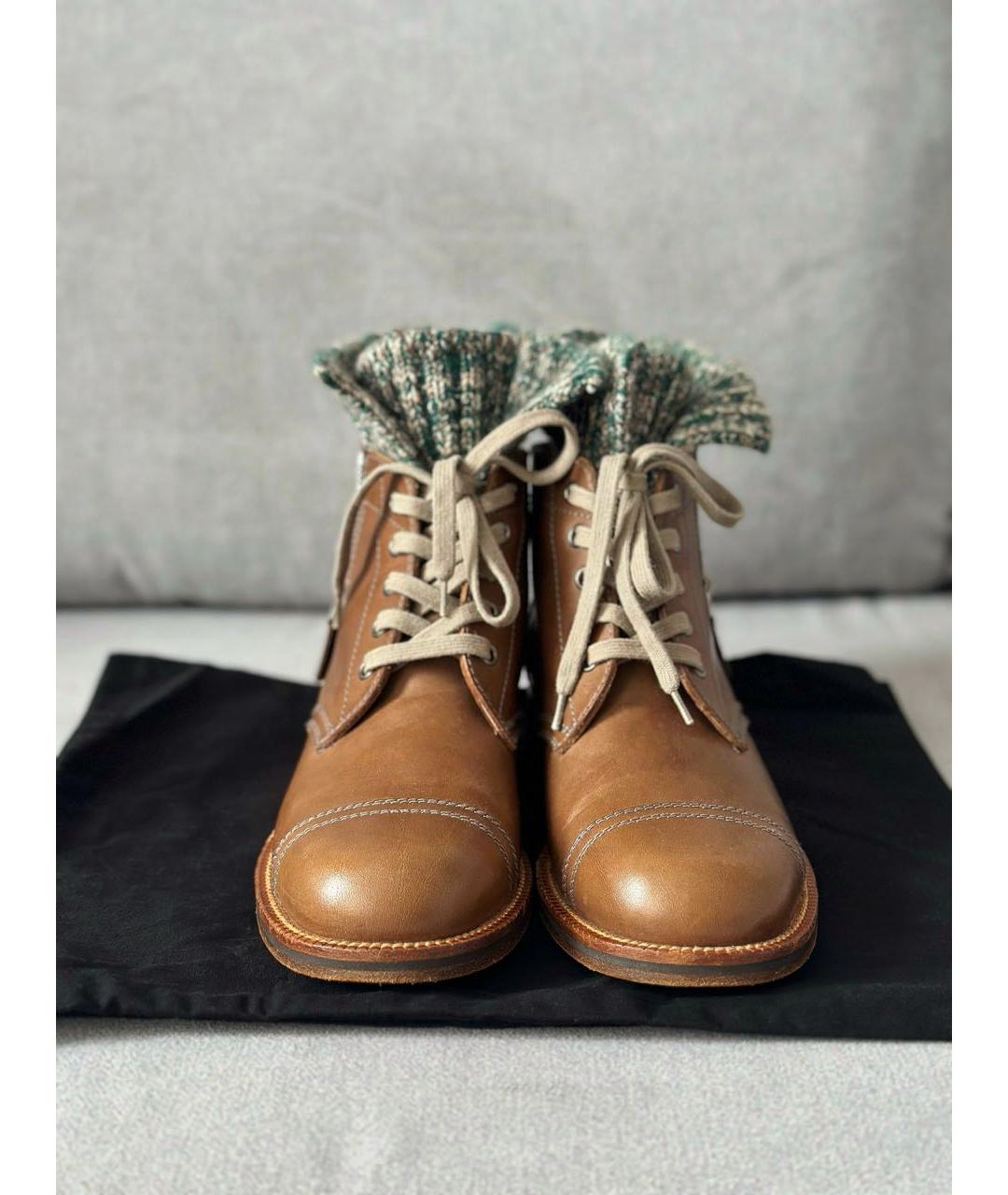 CHANEL Бежевые кожаные ботинки, фото 4