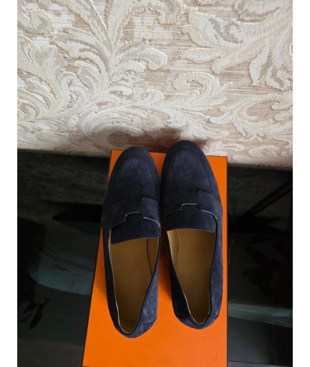 HERMES Темно-синие замшевые лоферы, фото 3