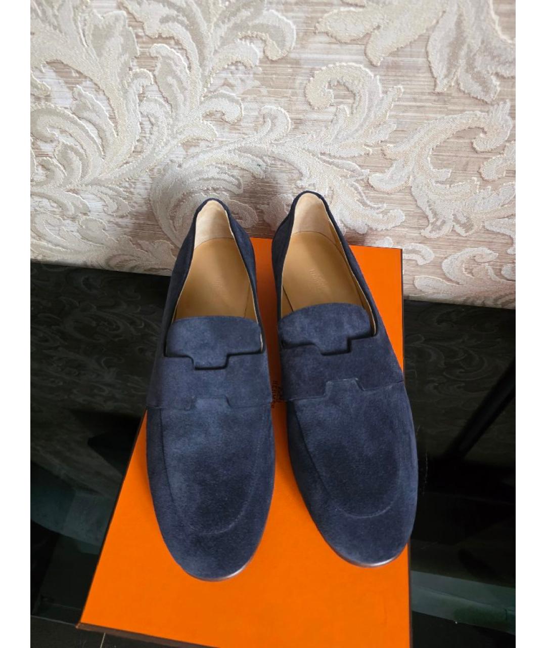 HERMES Темно-синие замшевые лоферы, фото 2