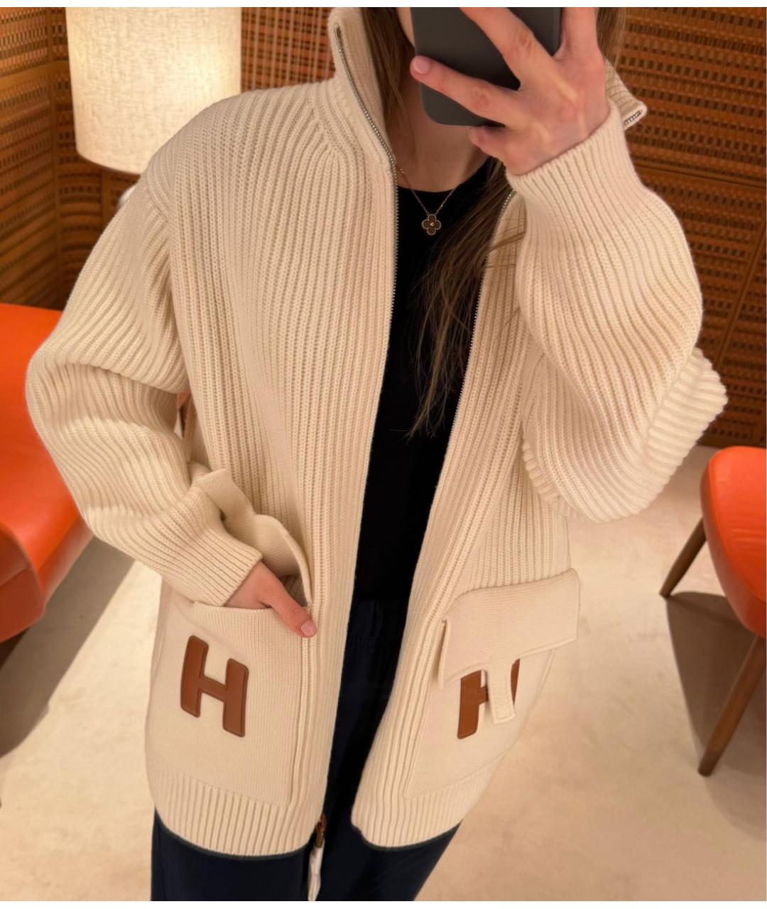 HERMES Белый шерстяной кардиган, фото 5