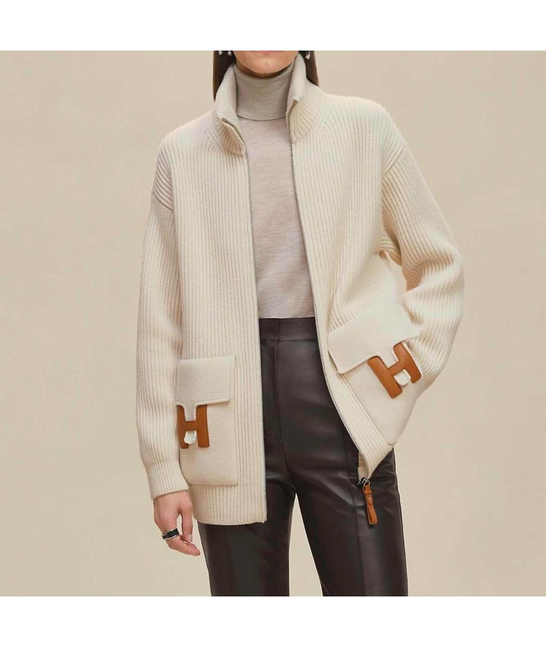 HERMES Белый шерстяной кардиган, фото 4