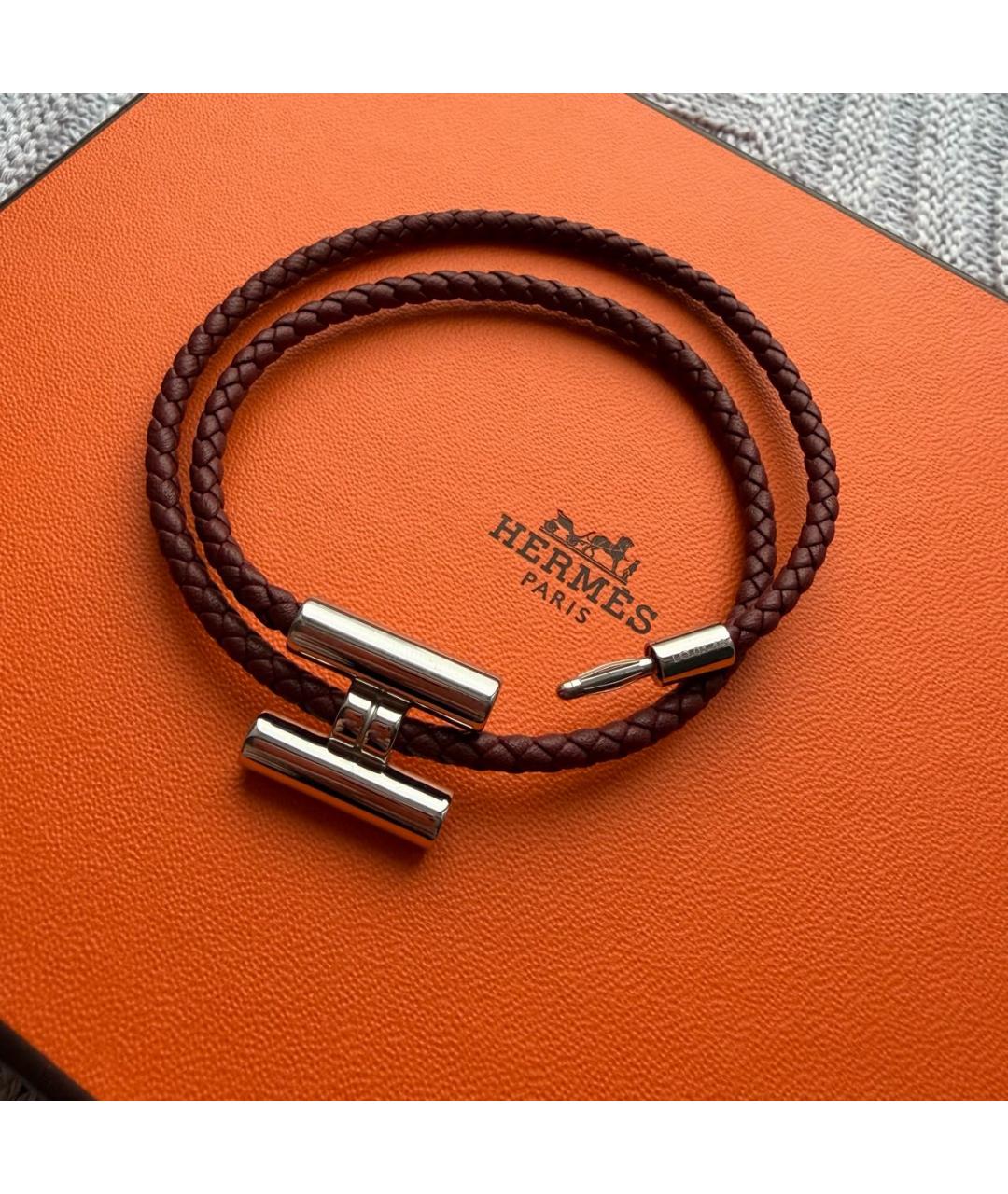 HERMES Коричневый кожаный браслет, фото 5